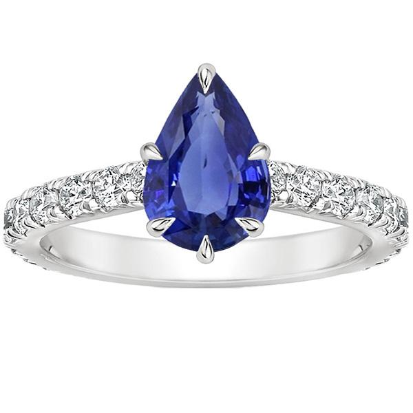 Pave Diamond Engagement Ring Prong Set Pear Blue Sapphire 5.50 Carats - Gemstone Ring-harrychadent.ca