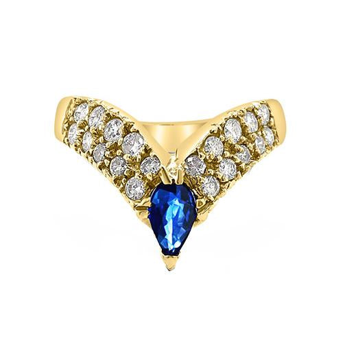 Pave Diamond Ring Enhancer Yellow Gold Pear Blue Sapphire 1.50 Carats - Gemstone Ring-harrychadent.ca