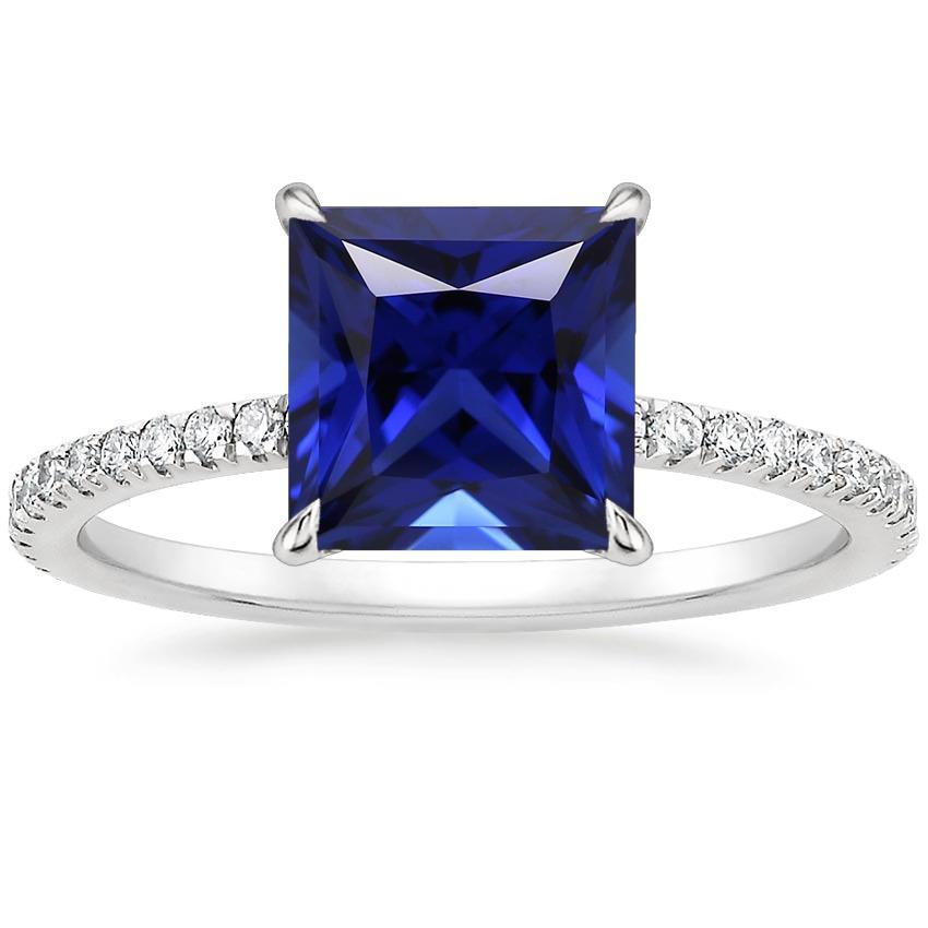 Pave Diamond Ring With Princess Ceylon Sapphire Center 5.50 Carats - Gemstone Ring-harrychadent.ca