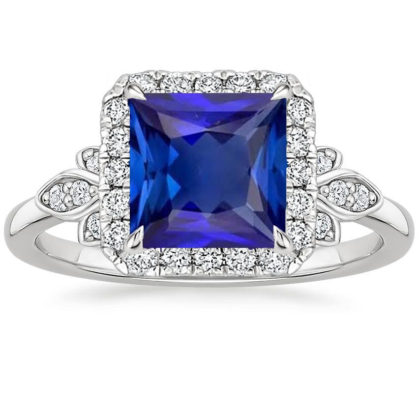 Pave Halo Diamond Ring With Princess Blue Sapphire Center 6 Carat Gold - Gemstone Ring-harrychadent.ca