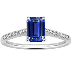 Pave Set Natural Earth Mined Diamond Ring Emerald Ceylon Sapphire White Gold 3.50 Carats