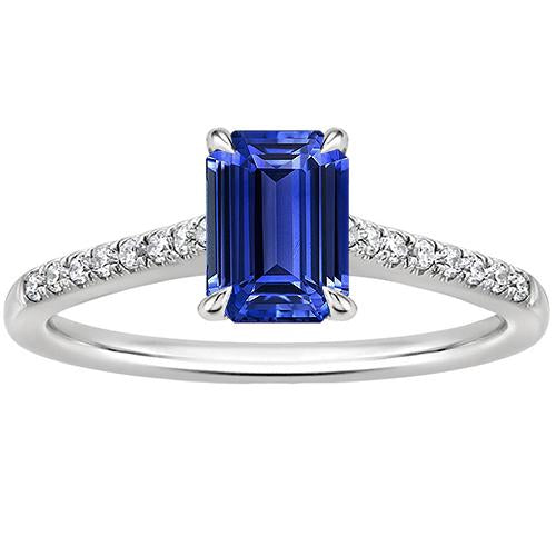 Pave Set Diamond Ring Emerald Ceylon Sapphire White Gold 3.50 Carats - Gemstone Ring-harrychadent.ca