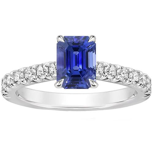 Pave Setting Diamond Ring Emerald Ceylon Sapphire 4.25 Carats - Gemstone Ring-harrychadent.ca