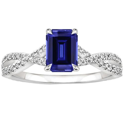 Pave Setting Engagement Ring Emerald Blue Sapphire & Diamond 4 Carats - Gemstone Ring-harrychadent.ca