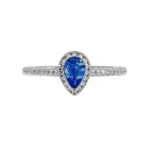 Pear Blue Sapphire Diamond Halo Ring 4.50 Carats Genuine Gold New - Gemstone Ring-harrychadent.ca