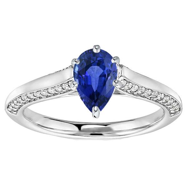 Pear Blue Sapphire Engagement Ring Prong Set White Gold 4.50 Carats - Gemstone Ring-harrychadent.ca