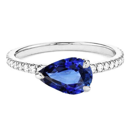 Pear Blue Sapphire Engagement Ring With Diamond Accents 3.50 Carats - Gemstone Ring-harrychadent.ca