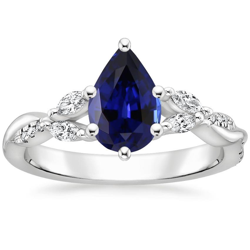 Pear Blue Sapphire Gemstone Ring 7.25 Carats Marquise & Round Diamonds - Gemstone Ring-harrychadent.ca