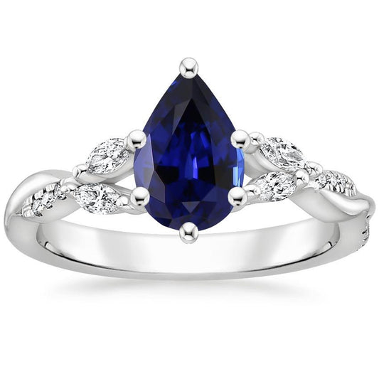 Pear Blue Sapphire Gemstone Ring 7.25 Carats Marquise & Round Diamonds - Gemstone Ring-harrychadent.ca