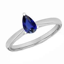 Pear Blue Sapphire Solitaire Engagement Ring 1 Carat Gemstone Jewelry