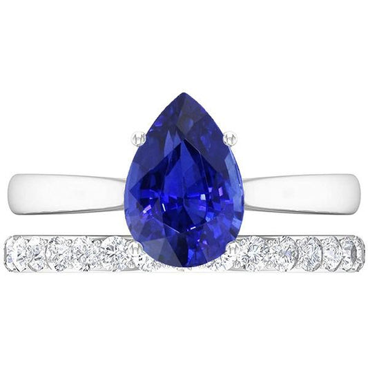 Pear Blue Sapphire Wedding Ring Set White Gold & Diamonds 4.50 Carats - Gemstone Ring-harrychadent.ca