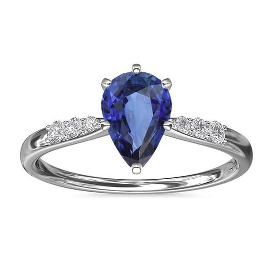 Pear Ceylon Sapphire Solitaire With Accents Ring 3 Carats Jewelry - Gemstone Ring-harrychadent.ca