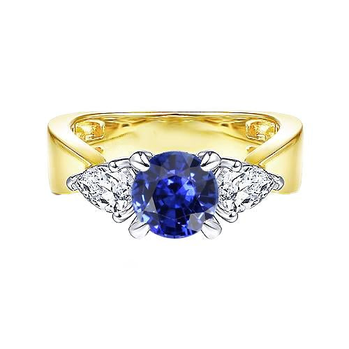 Pear Diamond 3 Stone Blue Sapphire Ring 2 Carats Two Tone Prong Sets - Gemstone Ring-harrychadent.ca