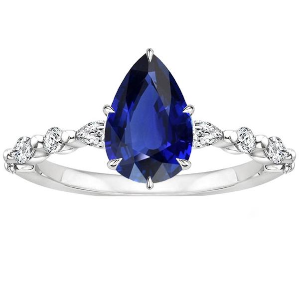 Pear Diamond Anniversary Ring With Blue Sapphire Center Gold 5 Carats - Gemstone Ring-harrychadent.ca