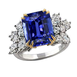 Pear Natural Earth Mined Diamond & Blue Sapphire Anniversary Wedding Ring 4.50 Carats