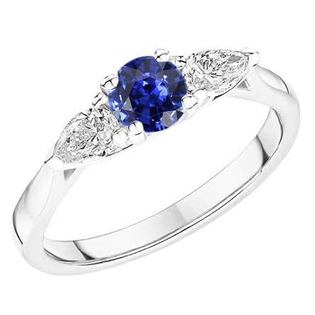 Pear Diamond Three Stone Round Natural Blue Sapphire Ring 1.50 Carats - Gemstone Ring-harrychadent.ca