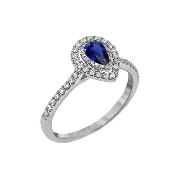 Pear Double Halo Ring Blue Sapphire 14K Gold Diamonds 2.50 Carats - Gemstone Ring-harrychadent.ca