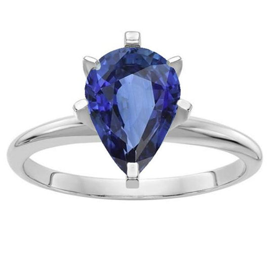 Pear Gemstone Solitaire Ring Prong Set Blue Sapphire 2.50 Carats - Gemstone Ring-harrychadent.ca