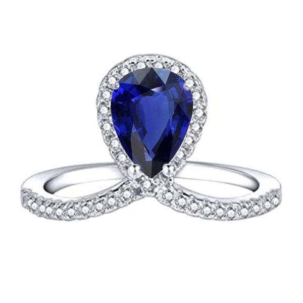 Pear Halo Diamond Ring Enhancer Natural Blue Sapphire 3.50 Carats - Gemstone Ring-harrychadent.ca