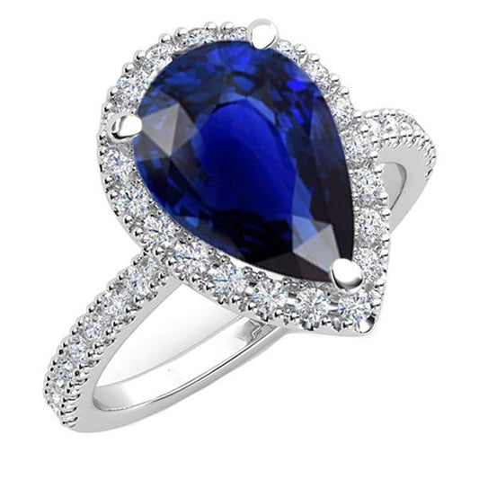 Pear Halo Gemstone Ring Blue Sapphire Diamond Accents Jewelry 5 Carats - Gemstone Ring-harrychadent.ca