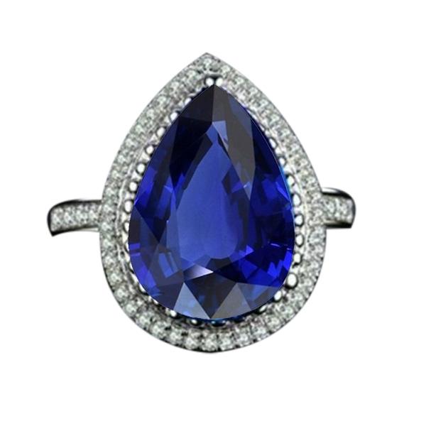 Pear Halo Ring Ceylon Sapphire Jewelry With Accents 4 Carats Gold - Gemstone Ring-harrychadent.ca