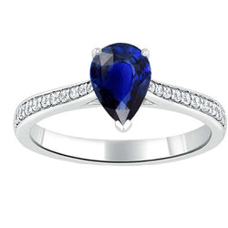 Pear Sapphire Engagement Ring Sri Lankan With Natural Earth Mined Diamond Accents 3 Carats