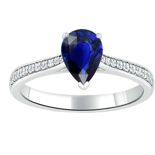 Pear Sapphire Engagement Ring Sri Lankan With Diamond Accents 3 Carats - Gemstone Ring-harrychadent.ca