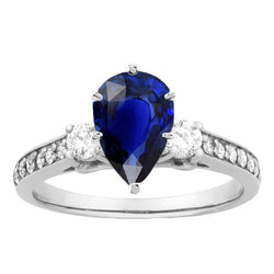 Pear Sapphire Gemstone Ring With Accents Round Natural Earth Mined Diamonds 3.50 Carats