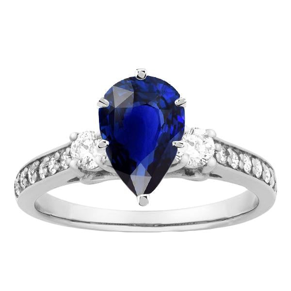 Pear Sapphire Gemstone Ring With Accents Round Diamonds 3.50 Carats - Gemstone Ring-harrychadent.ca