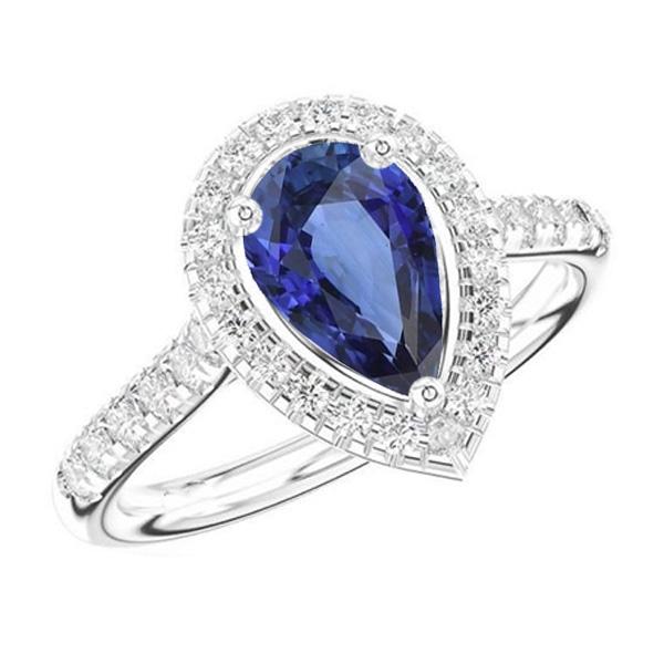 Pear Shaped Halo Ring Blue Sapphire & Diamonds 4 Carats - Gemstone Ring-harrychadent.ca