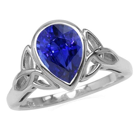 Pear Solitaire Ring Bezel Set Blue Sapphire Knot Style 1.50 Carats - Gemstone Ring-harrychadent.ca