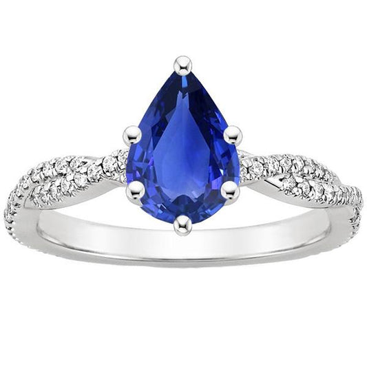 Pear Solitaire Ring Blue Ceylon Sapphire With Accents Gold 5.50 Carats - Gemstone Ring-harrychadent.ca