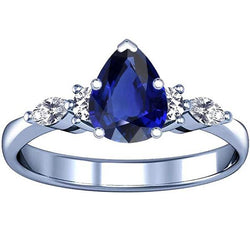 Pear Solitaire Ring Blue Sapphire With Diamonds Accents 3.50 Carats