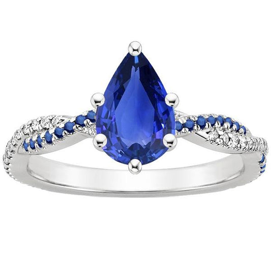 Pear Solitaire Ring With Blue Sapphire & Diamond Accents 3.75 Carats - Gemstone Ring-harrychadent.ca