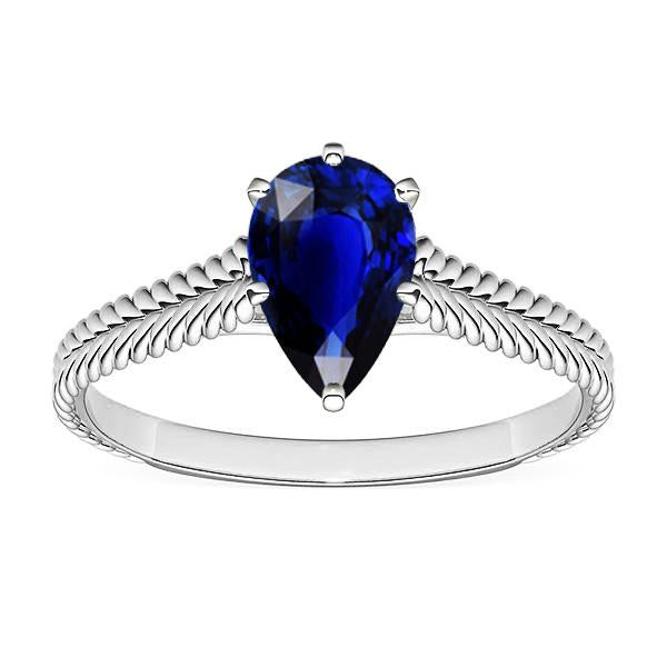 Pear Solitaire Sri Lankan Sapphire Ladies Gemstone Ring 1.50 Carats - Gemstone Ring-harrychadent.ca