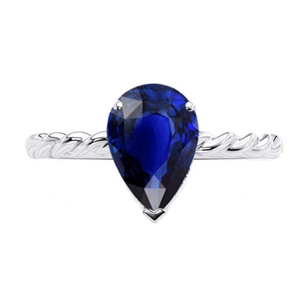 Pear Solitaire Sri Lankan Sapphire Ring Twist Style Shank 2.50 Carats - Gemstone Ring-harrychadent.ca