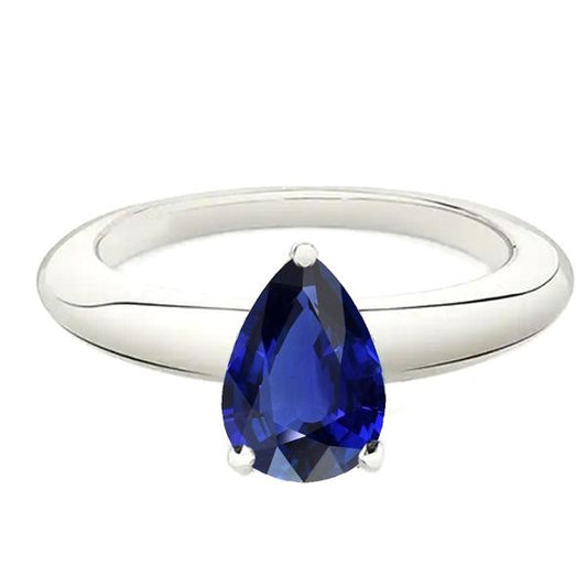 Pear Solitaire Srilanka Sapphire Ring 2.50 Carats White Gold 14K - Gemstone Ring-harrychadent.ca