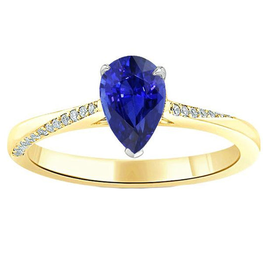 Pear Solitaire Srilanka Sapphire Ring With Diamond Accents 2.50 Carats - Gemstone Ring-harrychadent.ca