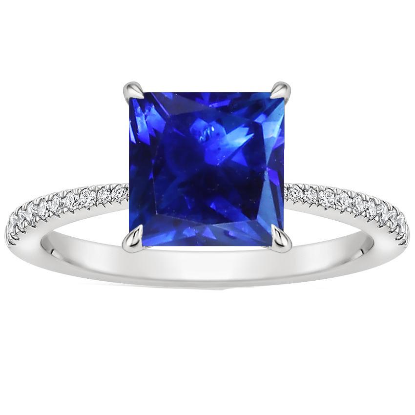 Princess Ceylon Sapphire & Round Diamond Ring 5.75 Carats White Gold - Gemstone Ring-harrychadent.ca