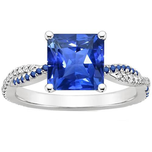 Princess Cut Blue Sapphire & Diamond Engagement Ring 4.70 Carats Gold - Gemstone Ring-harrychadent.ca