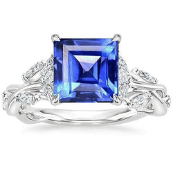 Princess Cut Blue Sapphire Natural Earth Mined Diamond Ring 6.75 Carats Fancy Jewelry
