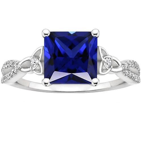 Princess Cut Blue Sapphire Diamond Ring Gold Twisted Shank 4 Carats - Gemstone Ring-harrychadent.ca