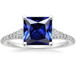 Princess Cut Solitaire Gemstone Ring With Pave Natural Earth Mined Diamond Accents 6 Carat