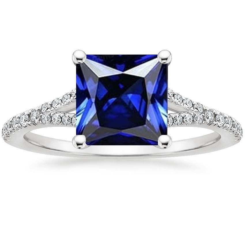 Princess Cut Solitaire Gemstone Ring With Pave Diamond Accents 6 Carat - Gemstone Ring-harrychadent.ca