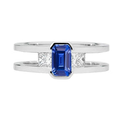Princess Natural Earth Mined Diamond 3 Stone Emerald Sapphire Ring Split Shank 1.25 Carats