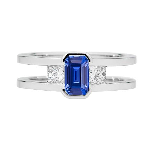 Princess Diamond 3 Stone Emerald Sapphire Ring Split Shank 1.25 Carats - Gemstone Ring-harrychadent.ca