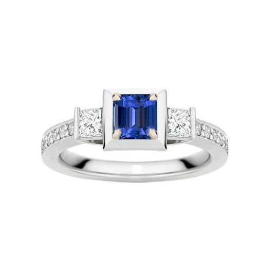 Princess Diamond & Emerald Sapphire Engagement White Gold 14K 2 Carats - Gemstone Ring-harrychadent.ca