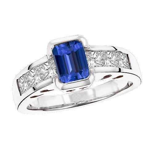 Princess Diamond Ring Gold Bar Set 2.50 Carats Emerald Ceylon Sapphire - Gemstone Ring-harrychadent.ca
