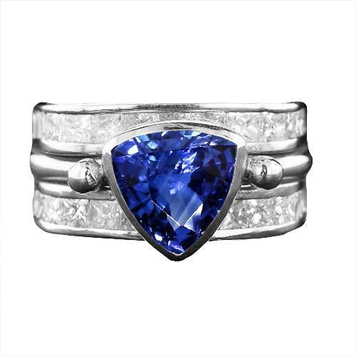 Princess Diamond Ring Trillion Sapphire Vintage Style 3 Carats Jewelry - Gemstone Ring-harrychadent.ca