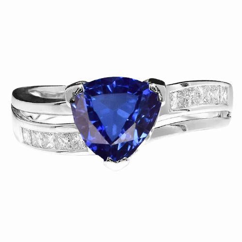 Princess Diamond Sapphire Engagement Ring 2 Carats Channel Set Accents - Gemstone Ring-harrychadent.ca